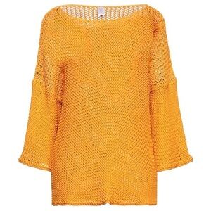 Eleventy Open Weave Scoop-Neck Sweater in Vibrant Orange